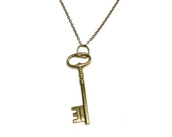 Vintage Designer Signed 14k Yellow Gold Key Pendant Necklace