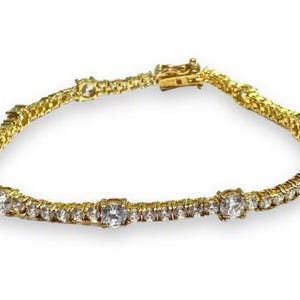 Sterling Silver 925 Gold Tone Round White Cz Tennis Bracelet