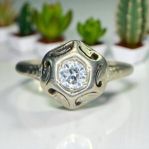 Vintage Art Deco 14k White Gold Old European Diamond Engagement Ring