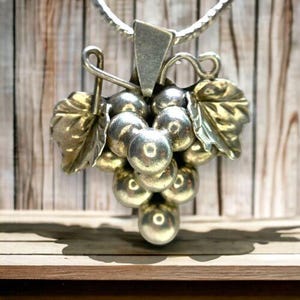 Vintage Sterling Silber 925 Handgefertigte Trauben Anhänger Halskette