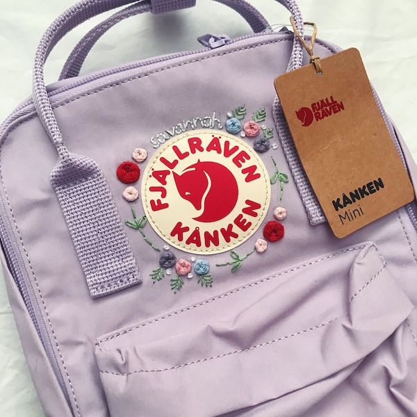 Mini, Classic w/ Name Custom-Embroidery Kanken Backpack | Floral Embroidery Kanken Backpack | Embroidered Backpack