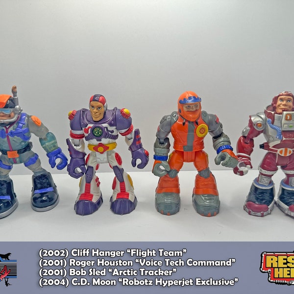 Vintage Rescue Heroes Lot #3 (Cliff Hanger, Roger Houston, Bob Sled, CD Moon)