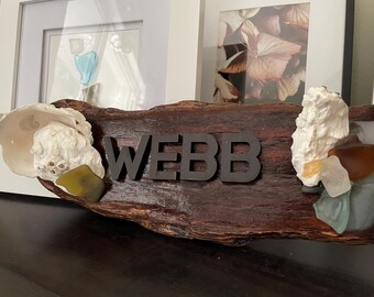 Personalized Driftwood Name Sign – Vancouver Island Sea Glass Shell Art