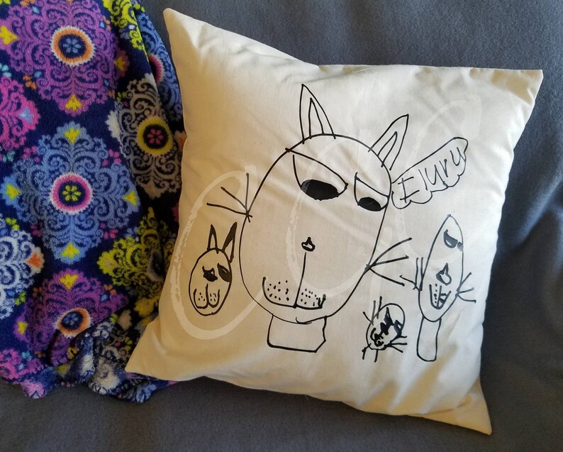 Your childs art on a pillow cover personalized with your art art pillow case