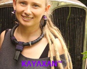 SOLD KayaXan Amulet Upcycle, ERONGO TOURMALINE Innertube Rubber Necklace,NeoTribal Fashion Recycle Burningman Jewelry,