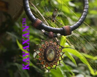 Dendritic Opal, KayaXan Upcycle, Inner tube Rubber Necklace,NeoTribal Fashion Recycle Burningman Jewelry, Eco Vegan Celtic Larp viking