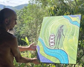 オーストラリアのアボリジニアーティストの樹皮画 先住民のオリジナル