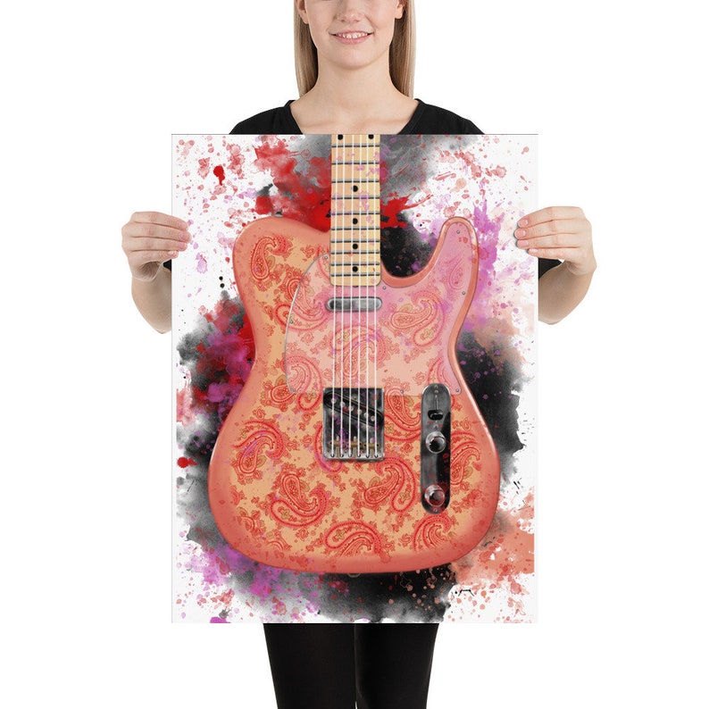 digital paintingof a paisley electric guitar printed on matte paper
