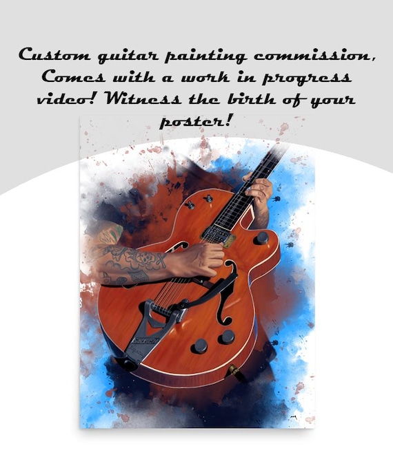 Commission Painting Of Electric Guitar Wih Hand Portrait, Custom Digital Painting from Photo, unique Gift For Guitarists 24x36"
