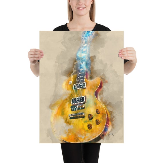 electric guitar 18x24"  music wall art, music poster, music room decor, music gift, rock n roll art, hand painted guitar, guitar gifts