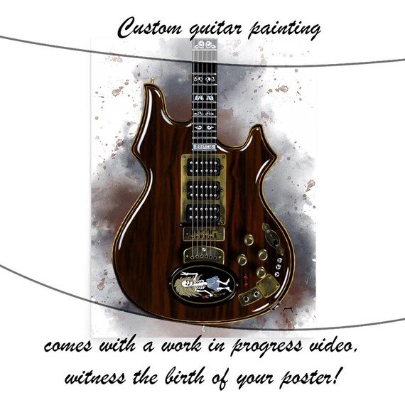 Electric Guitar Commission Painting, Custom Digital Painting from Photo, Personalized Guitar Player Gift 24x36"