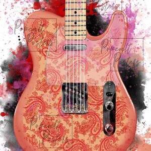 digital paintingof a paisley electric guitar printed on matte paper