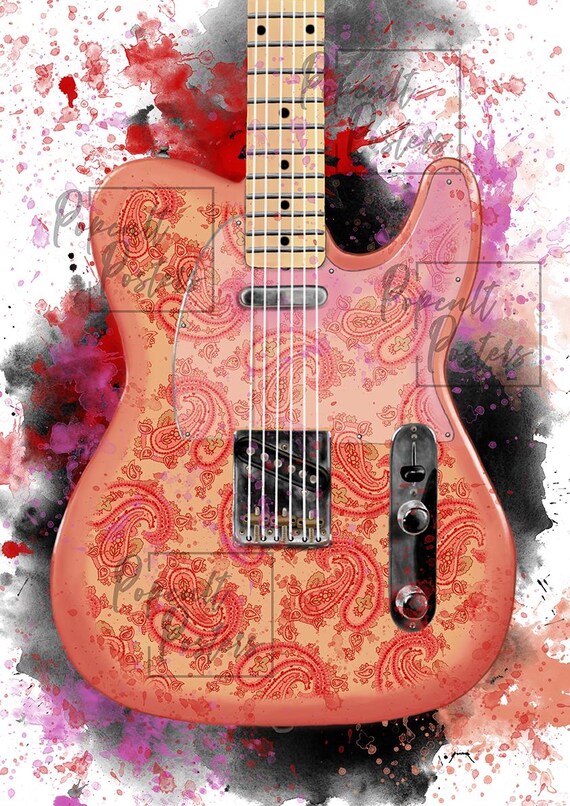paisley electric guitar art, digital drawing 18x24"