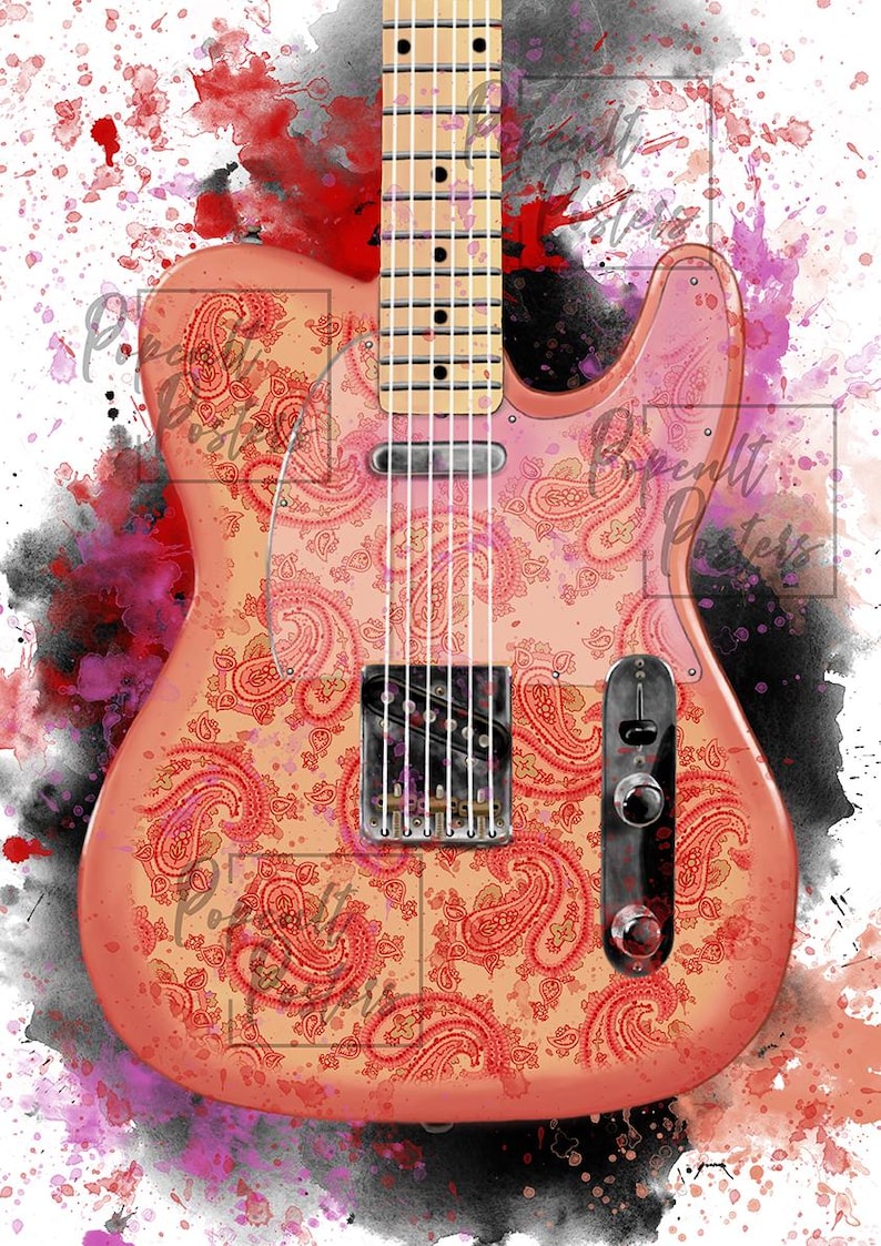 digital paintingof a paisley electric guitar printed on matte paper