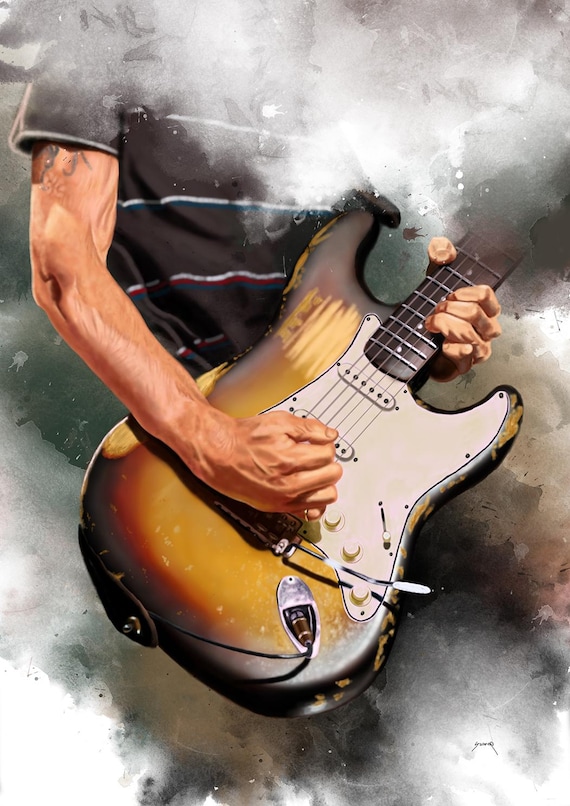 Diary Of A Guitarist electric guitar art, digital drawing 18x24"