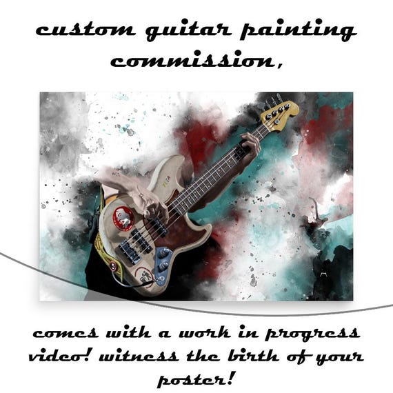 Commission Painting Of Bass Guitar Wih Hand Portrait, Custom Digital Painting from Photo, Personalized Gift For Bass Guitarist 24x36"