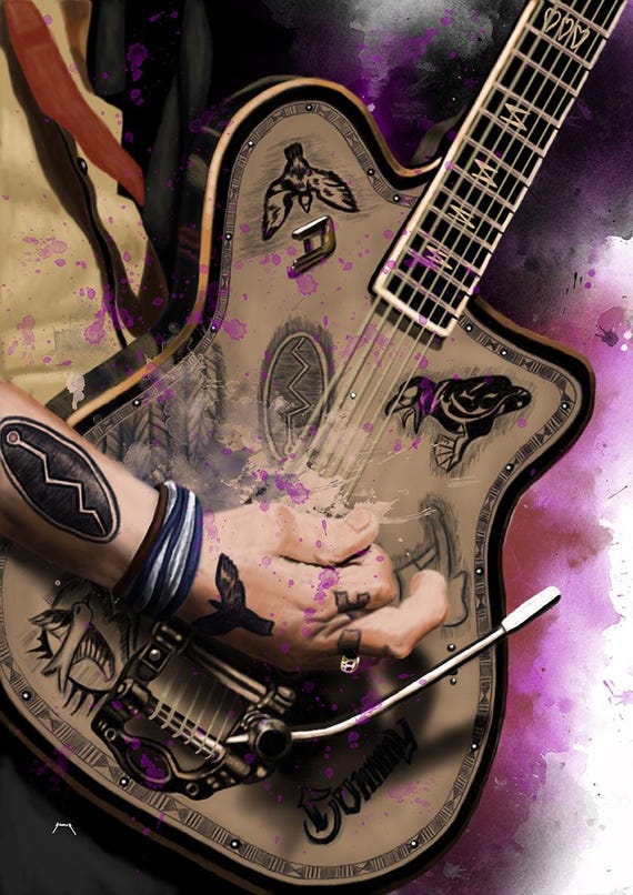 Johnny's electric guitar art, digital drawing 18x24"