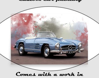 Custom Car Painting,Personalized Car Guy Gift, Gift For Him, Hand-Painted Colorful Digital Car Art Printed On Paper 24x36"