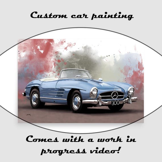Custom Car Painting,Personalized Car Guy Gift, Gift For Him, Hand-Painted Colorful Digital Car Art Printed On Paper 24x36"