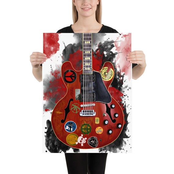 Hippie electric guitar art, digital drawing 18x24"