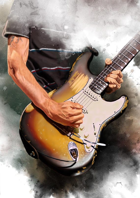 Vintage Electric Guitar Art Print, Music Room Decor (18x24)