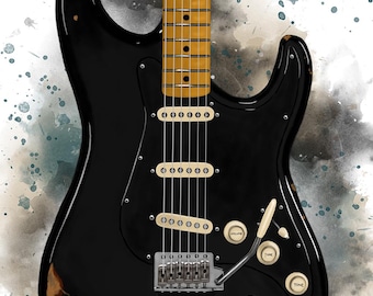 Electric Guitar Art Print, Music Room Decor (Digital Painting)