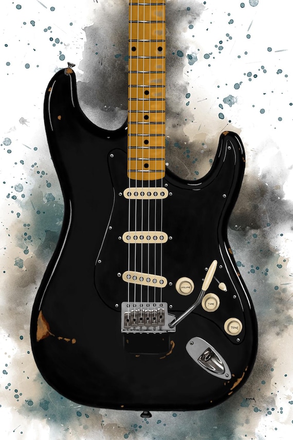 Black Magic electric guitar 24x36" guitar art, music wall art, music poster, music room decor, hand painted guitar, guitar gifts