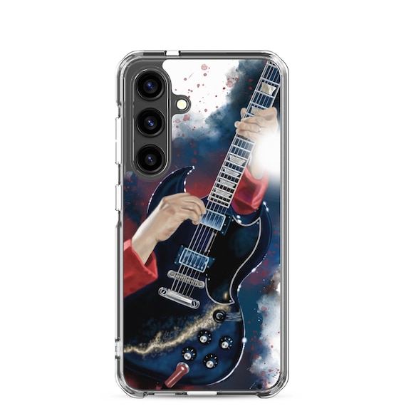 Hand-Painted Samsung Phone Cases with Black Electric Guitar Art