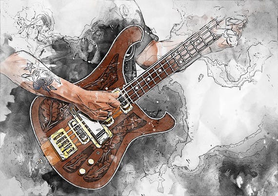 Lemmy's Electric Bass Guitar Digital Painting 18x24"