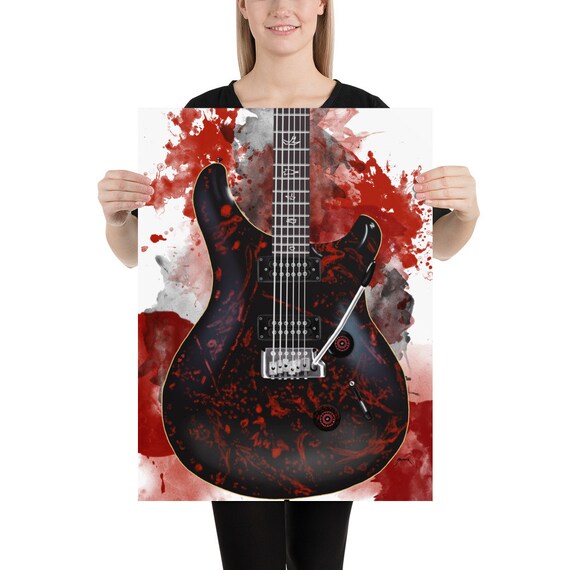 Blood splattered electric guitar art, digital drawing 18x24"
