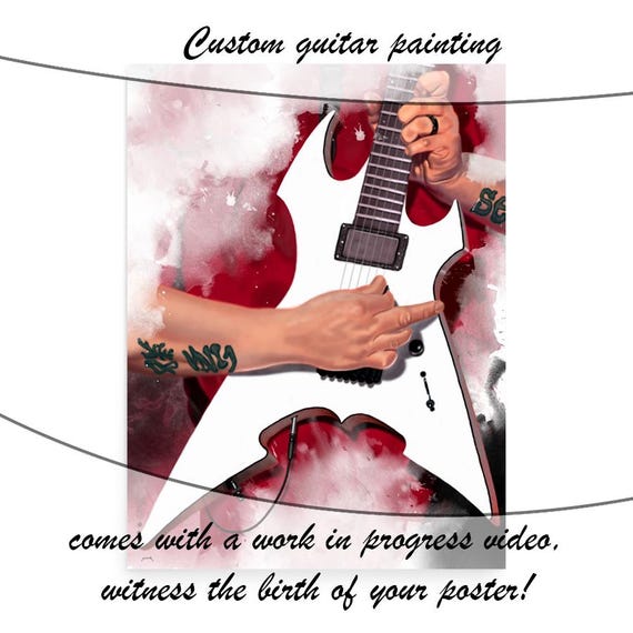 Downloadable Commission Painting Of Electric Guitar Wih Hand Portrait, Custom Digital Painting from Photo 24x36"
