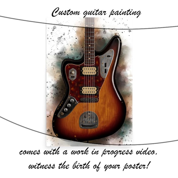 Electric Guitar Commission Painting, Custom Digital Painting from Photo, Custom Guitar Player Gift 24x36"