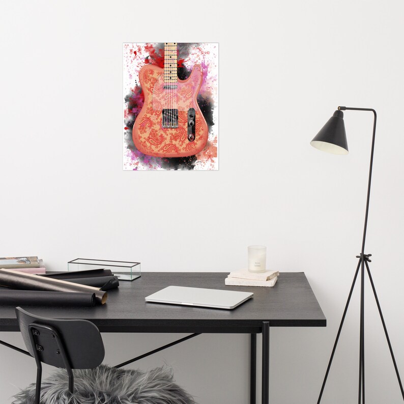 digital paintingof a paisley electric guitar printed on matte paper