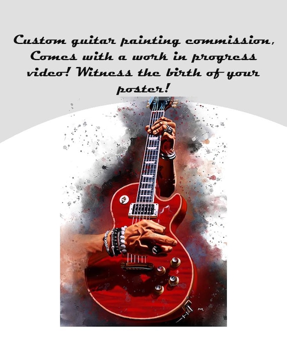 Commission Painting Of Electric Guitar Wih Hand Portrait, Custom Digital Painting from Photo, Personalized Music Studio Decor 24x36"