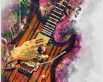 Lámina artística de guitarra eléctrica, decoración para sala de música (12 x 16)
