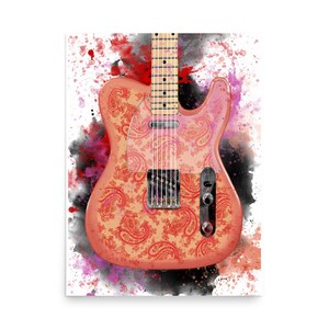 digital paintingof a paisley electric guitar printed on matte paper
