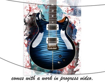 Custom electric guitar gifts, Hand-Painted Colorful Digital Painting printed on paper 24x36"