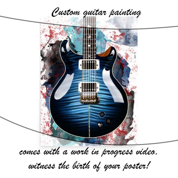 Custom electric guitar gifts, Hand-Painted Colorful Digital Painting printed on paper 24x36"