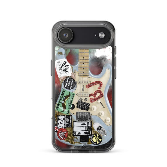 Hand-Painted iPhone Phone Cases with Blue Guitar Art