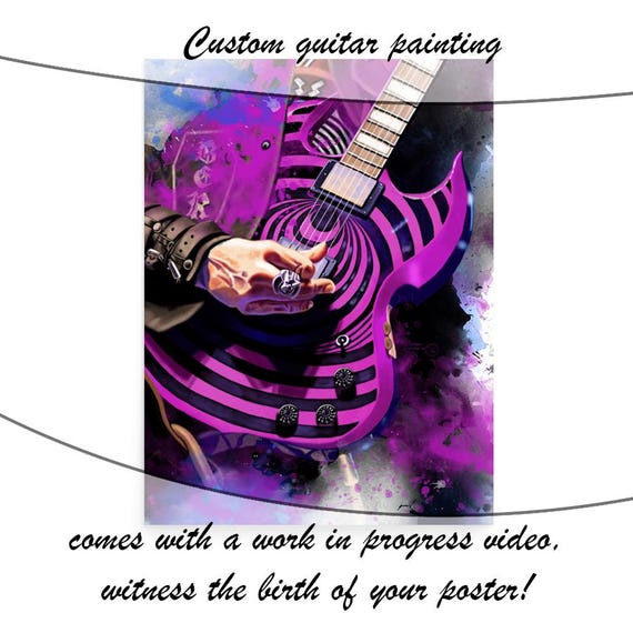 Commission Painting Of Electric Guitar Wih Hand Portrait, Custom Digital Painting from Photo, Personalized Music Room Decor 24x36"