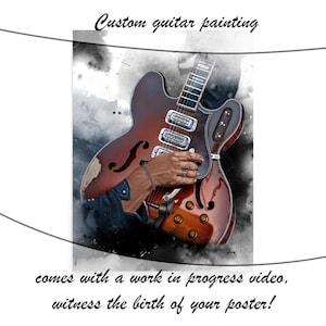 Aangepaste portretschildering elektrische gitaar: gepersonaliseerde muziekkunst (24 x 36&quot;)