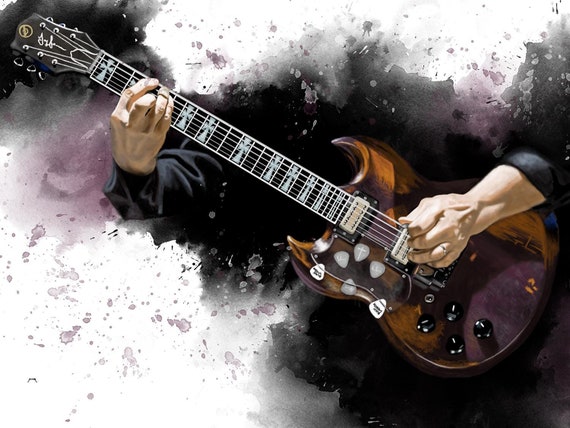 Old electric guitar art, digital drawing 18x24"