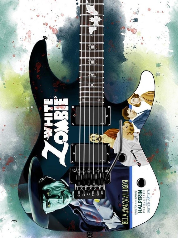 Halloween Zombie Horror Decor on Electric Guitar painting 24x36"