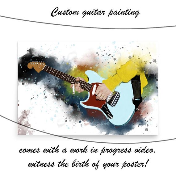 Custom Electric Guitar Painting With Hand Portrait Hand-Painted Colorful Digital Painting, Great Guitar Gifts Printed On Paper 24x36"