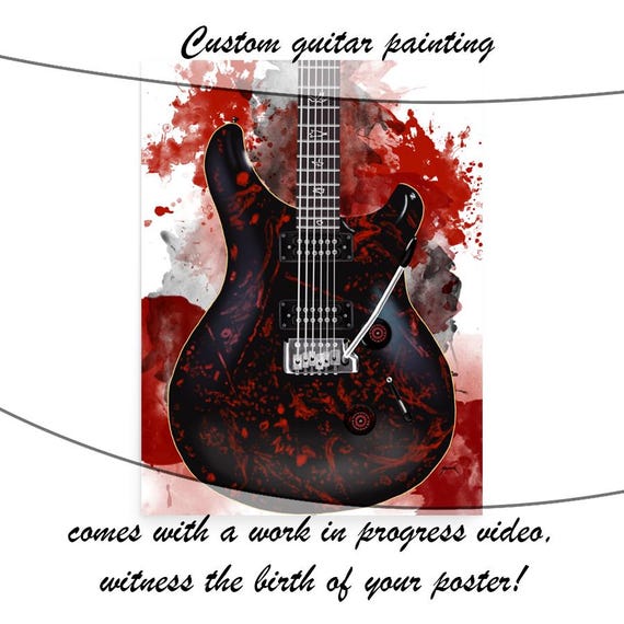 Vintage Electric Guitar Commission Painting, Custom Digital Painting from Photo, Unique Gift For Guitarist 24x36"