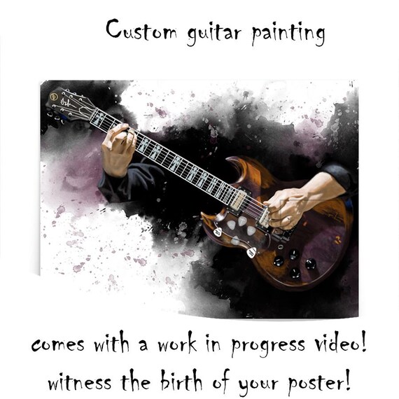 Commission Painting Of Electric Guitar Wih Hand Portrait, Custom Digital Painting from Photo, Personalized Music Teacher Gift 24x36"