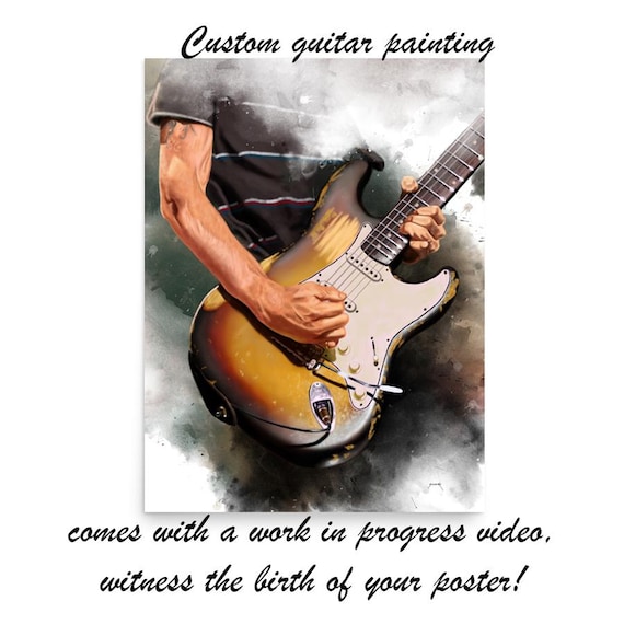 Custom Electric Guitar Painting with Hand Portrait: Personalized Musician Gift