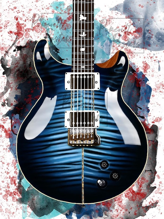 Carlos' electric guitar art, digital drawing 18x24"