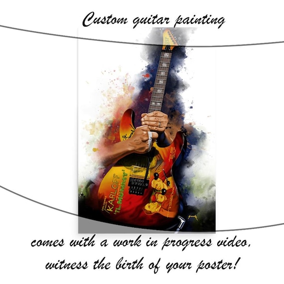 Commission Painting Of Electric Guitar Wih Hand Portrait, Custom Digital Painting from Photo, Personalized Gift For Musicians 24x36"