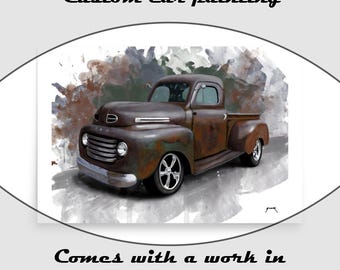 Custom Car Painting,Personalized Car Gift, Hand-Painted Colorful Digital Car Art Printed On Paper 24x36"